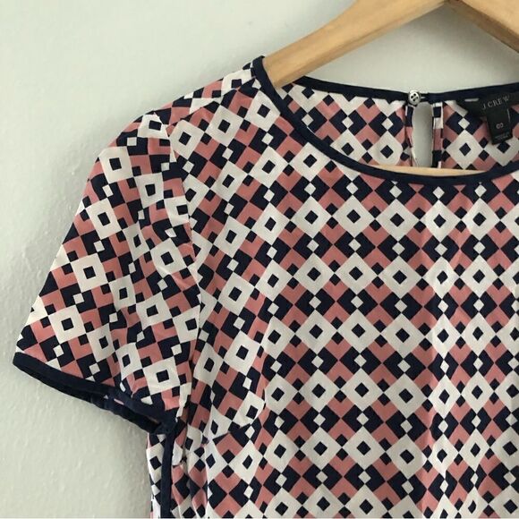J crew 100% silk geometric print short sleeve blouse woman’s size 00 - Picture 4 of 8
